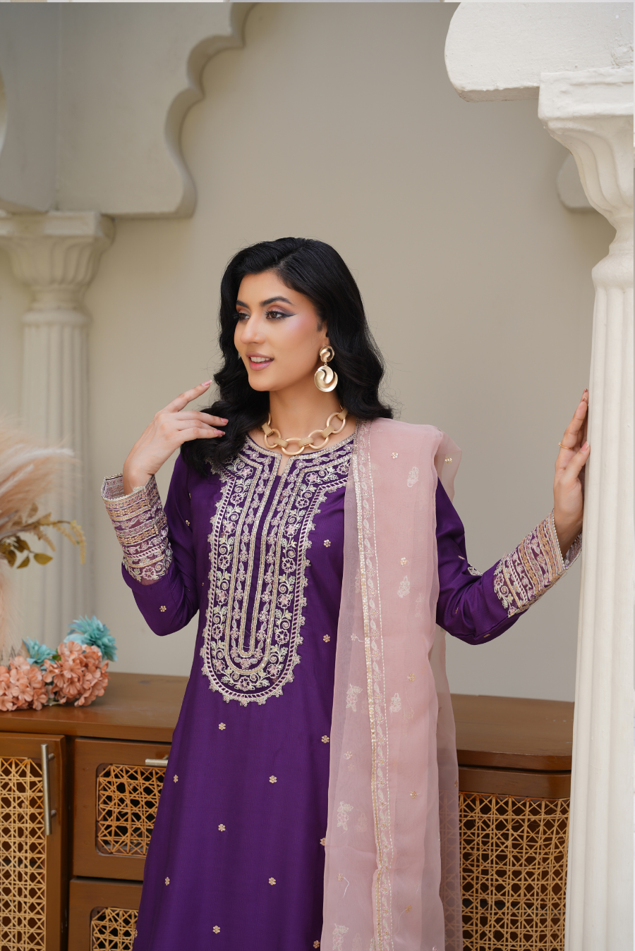 Liyana – Purple Embroidered 3Pc Suit with Dupatta | Festive Pret