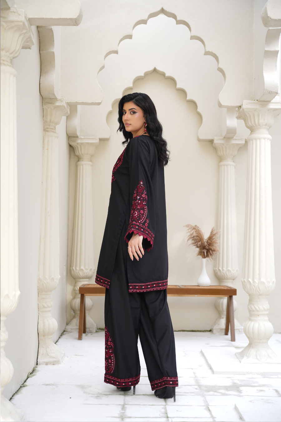 ✨ Zaria – Black & Maroon Embroidered 2Pc Suit | Formal Pret