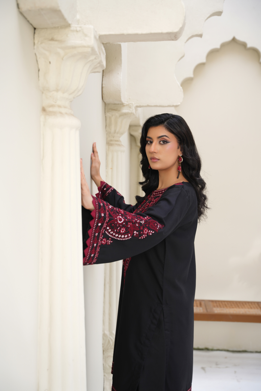 ✨ Zaria – Black & Maroon Embroidered 2Pc Suit | Formal Pret