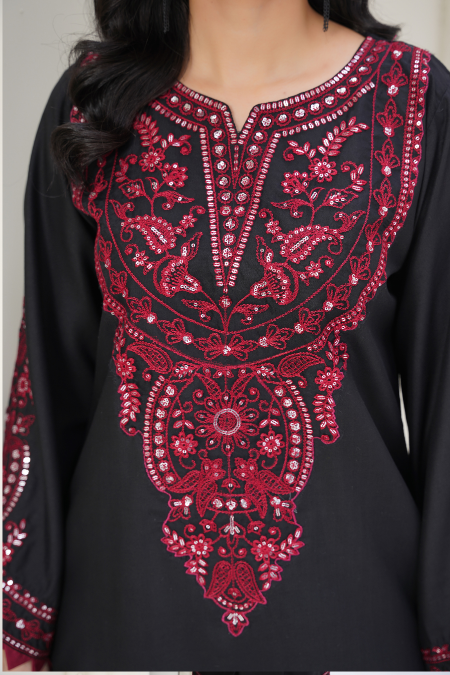 ✨ Zaria – Black & Maroon Embroidered 2Pc Suit | Formal Pret