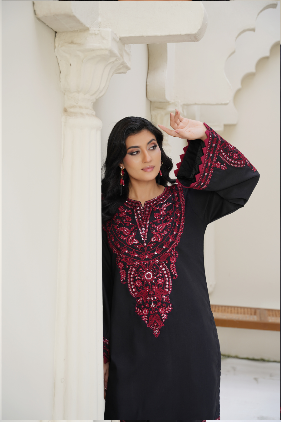 ✨ Zaria – Black & Maroon Embroidered 2Pc Suit | Formal Pret